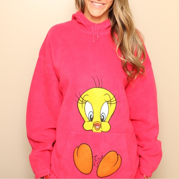 Vintage Tops - Vintage 1998 Warner Bros Studio Store Pink Tweety Bird Hoodie